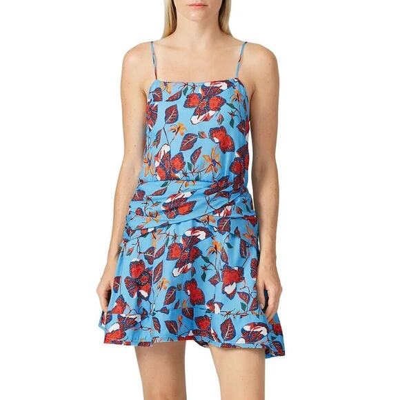 Derek Lam 10 Crosby Cami Flounce Dress Floral Print Twist Waist Mini Blue Size 6 - Picture 2 of 13